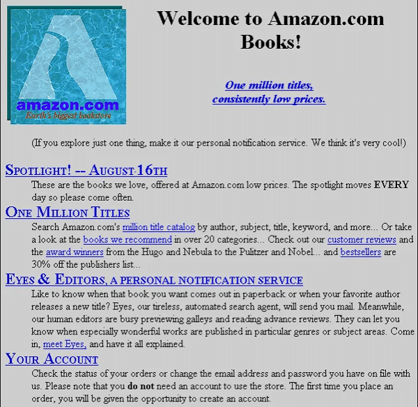 Site Amazon em 1995